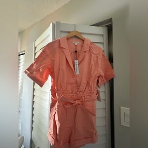 For Love And Lemons Coral Button-Up Jumpsuit